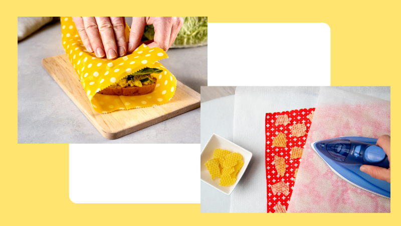 Beeswax wraps being used to wrap a sandwich