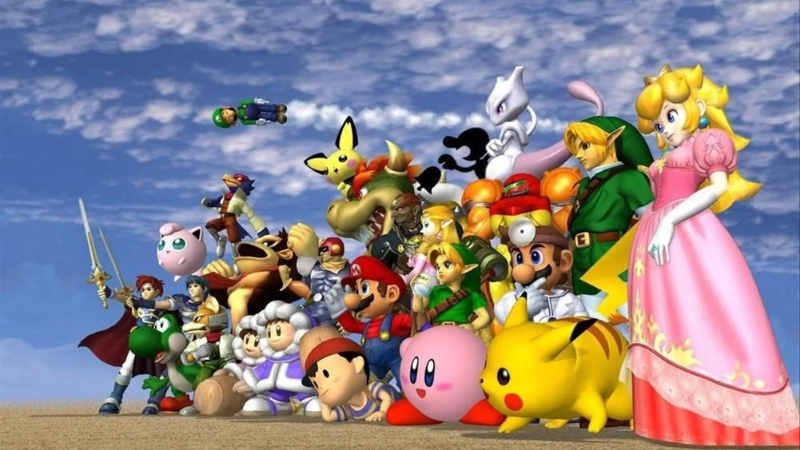 Super Smash Bro's characters lined up for battle