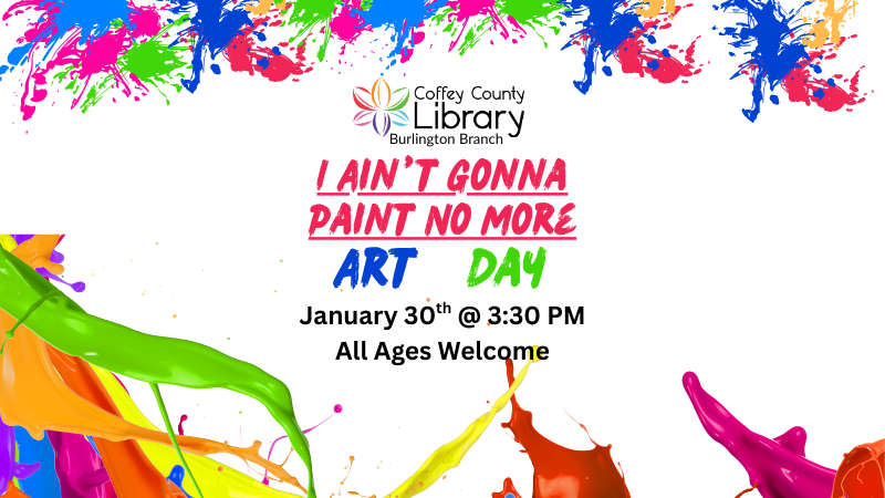 promotional flyer for art day on january 30th at burlington branch library