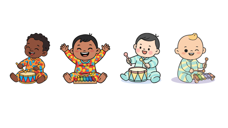 Clipart babies playing with toy instruments