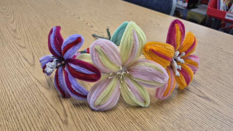 Flowers made of pastel colored pipecleaners